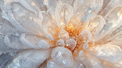 Fototapeta premium A close-up of a delicate flower covered in frost, showcasing intricate details and textures.