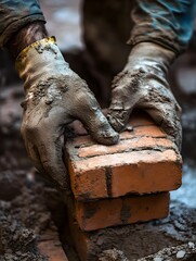 Professional builder using a cement and trowel during building a wall