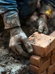 Professional builder using a cement and trowel during building a wall