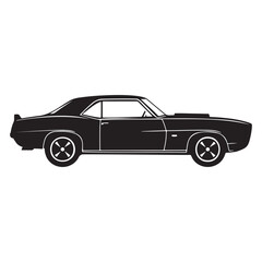 Obraz premium Retro Muscle Car Silhouette Vector Illustration, Side View