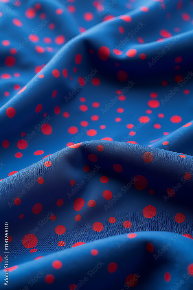 Aufkleber Red dots on blue fabric create a decorative design used for key visuals in various marketing applications and designs._00004_