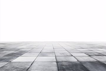 Fototapeta premium Concrete tiles extend evenly toward a white horizon creating a symmetrical and balanced industrial scene 