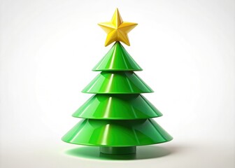 Obraz premium A vibrant green 3D Christmas tree topped with a yellow star, perfect for low light photography; a festive design element representing holiday cheer and celebration.