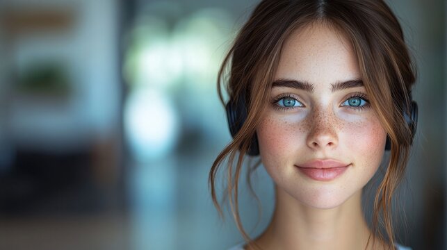 Professional woman with a headset against a plain background symbolizing customer support