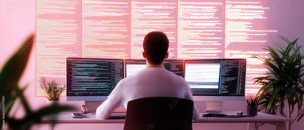 Aufkleber A programmer debugging code with multiple screens filled with colorful text.