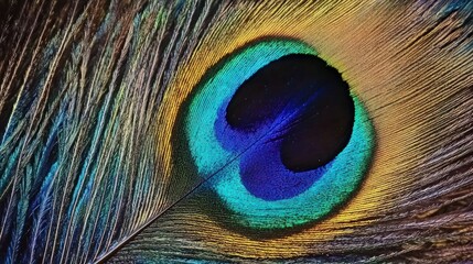 Obraz premium Close-up vibrant peacock feather, iridescent eye.