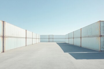 Fototapeta premium Shipping Containers in a Row, Clear Sky