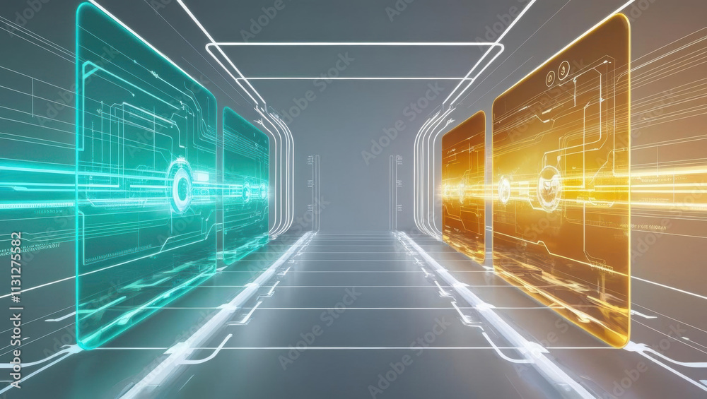 Poster glowing energy grid with ai controlled systems and dynamic overlays showcasing efficiency and automa