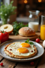 Food and ingredients on a wooden table background, perfect for cooking breakfast dishes in a cozy bakery atmosphere._00002_