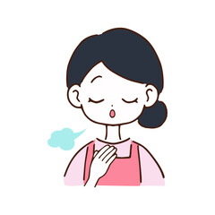 深呼吸して息を吐く女性