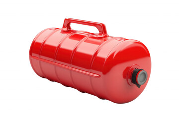 Red cylindrical fuel canister with a handle, isolated on transparent or white background