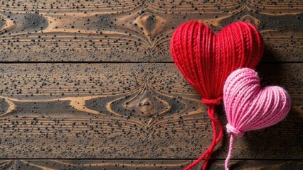 Wooden background with hearts for valentine's day. Place for text, banner for website