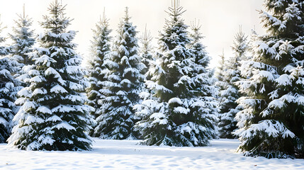 Fototapeta premium enchanting winter wonderland: snow-blanketed fir trees beneath a clear blue sky. generative ai