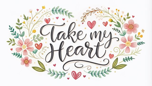Celebrate love with our hand-drawn "Take My Heart" design, perfect for weddings, apparel, mugs, and save-the-date announcements for unforgettable moments shared together.