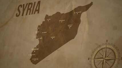 Vintage Map of SYRIA with states Borders and Major Cities Positions