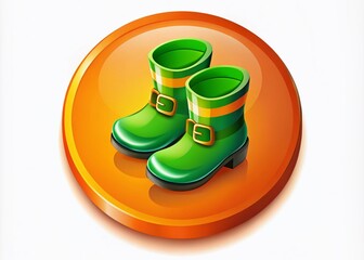 Celebrate Saint Patrick's Day with a vibrant isometric icon featuring leprechaun boots designed in a striking orange circle button style—perfect for festive decorations and events!