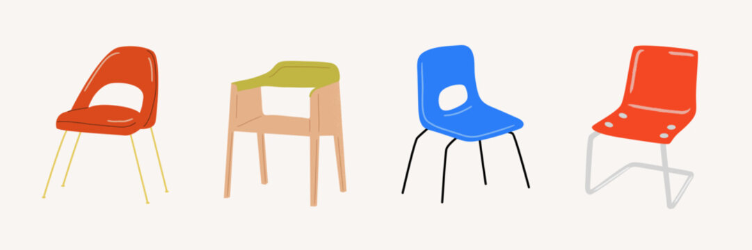 Chair vector illustration set: colorful mid century modern furniture