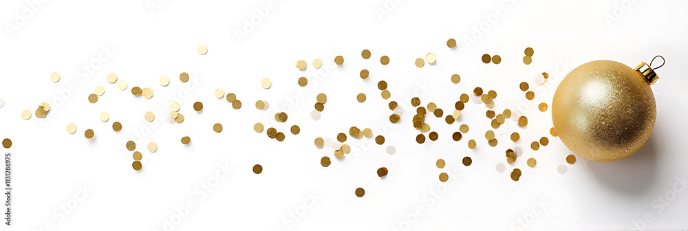 Aufkleber confetti is scattered across a christmas decoration on a white background, creating a visually appea