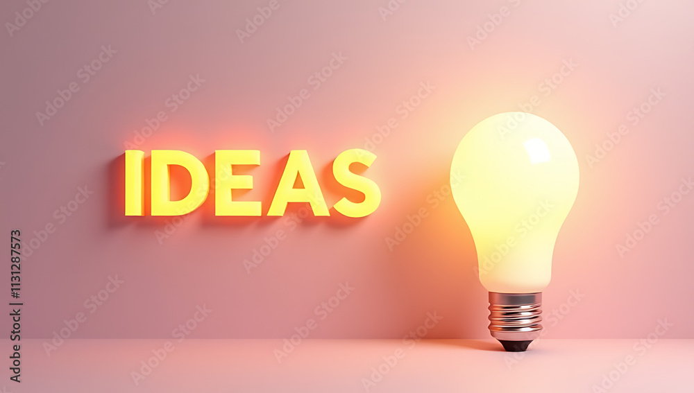 Poster Concepts of creative ideas with bright text and a lamp on a soft pastel colored background are visually appealing._00003_