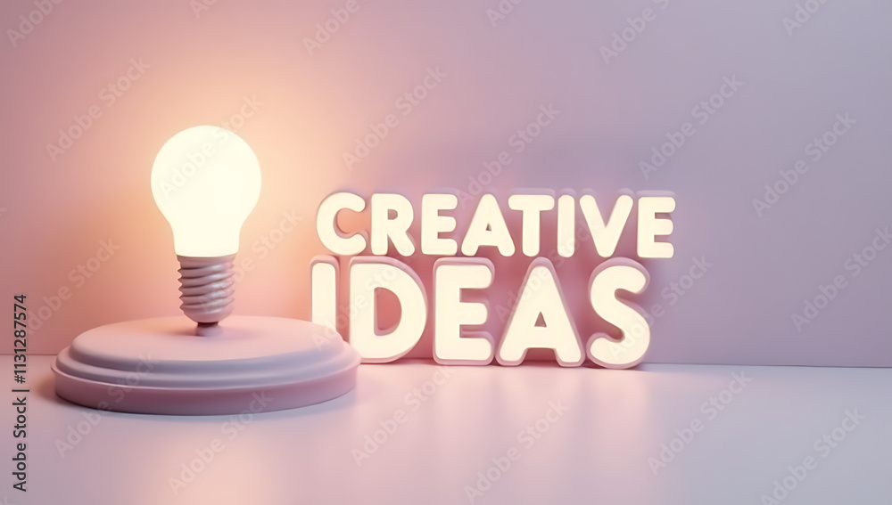 Aufkleber Concepts of creative ideas with bright text and a lamp on a soft pastel colored background are visually appealing._00002_