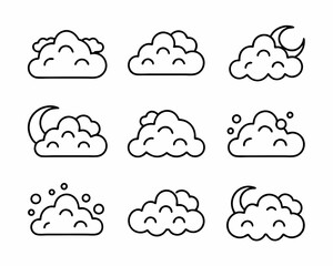 Obraz premium Cloud Icons Weather, Night, Day, Snow, Moon, Symbols, Design, Set, Simple, Line