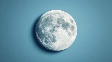 Naklejka premium Watercolor texture and vibrancy, A serene full moon against a soft blue background, showcasing its craters and surface details, evoking a sense of calm and wonder.