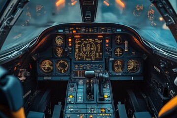 Close-up of a fighter jet cockpit control panel showcasing advanced instrumentation and display technology