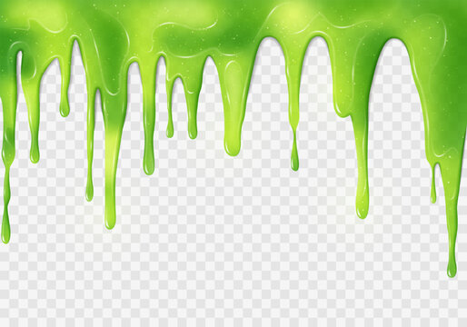 Glossy neon green slime dripping with glitter. Transparent, sticky texture with mucus, droplets. Perfect for creepy designs, Halloween themes, or alien concepts. Isolated abstract vector illustration.