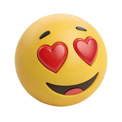 Fototapeta premium A 3D rendering of a yellow emoji with red heart eyes on transparent background