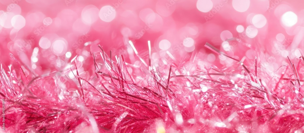 Poster vibrant macro shot of pink tinsel with sparkles creating a dazzling festive background ideal for cel