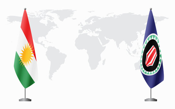 Kurdistan and Bougainville flags for official meeting against background of world map.
