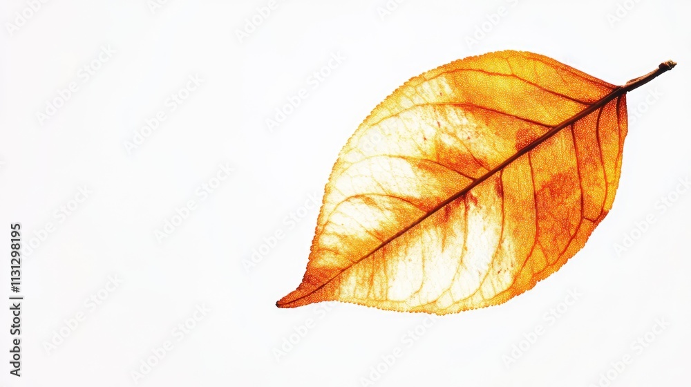 Poster dried orange tree leaf isolated on white background showcasing intricate vein patterns and natural t