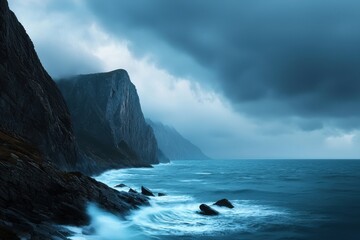 Fototapeta premium A stormy ocean with a rocky shoreline