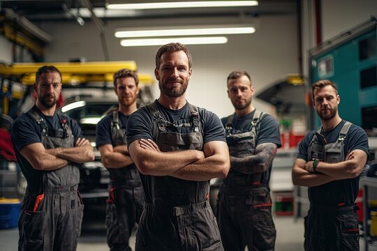 Skilled Technicians in Workwear Professional Team Ready for Any Challenge