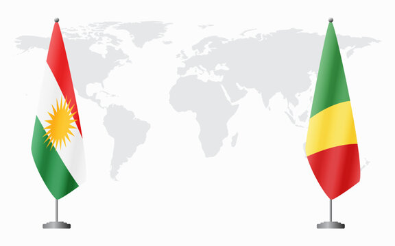 Kurdistan and Congo Brazzaville flags for official meeting against background of world map.