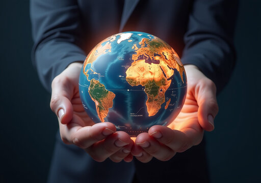 person holds glowing globe representing global unity