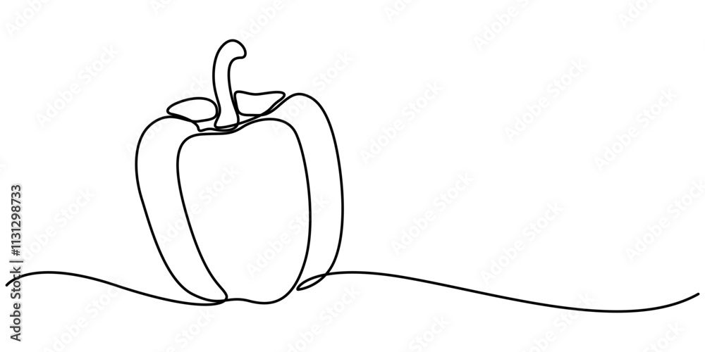 Poster Bell pepper in continuous line art drawing style. Black linear sketch isolated on white background. Vector illustration, Capsicum continuous one line art drawing of vector illustration, Continuous one