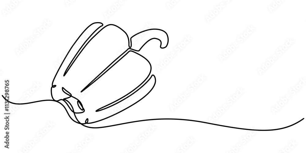 Poster bell pepper in continuous line art drawing style. black linear sketch isolated on white background. 
