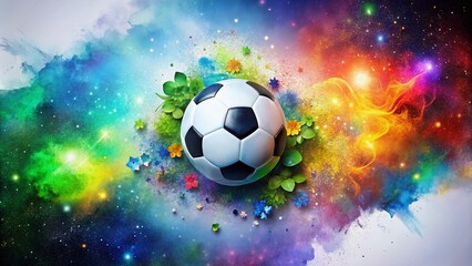 Naklejka premium Celebrate St. Patrick's Day with a unique abstract soccer ball design featuring clovers and the Milky Way, perfect for posters, banners, and invitations.