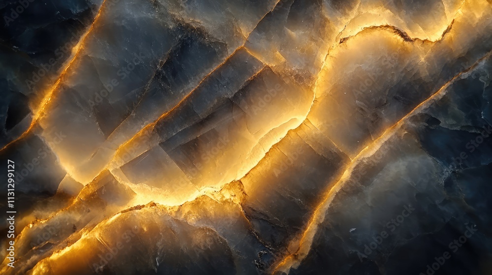 Poster Illuminated onyx texture with glowing veins creating a striking natural stone background for creative designs and artistic projects