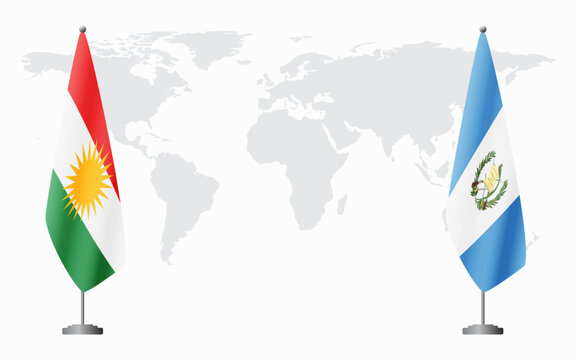 Kurdistan and Guatemala flags for official meeting against background of world map.