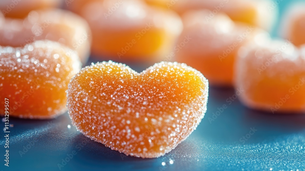 Aufkleber heart-shaped marmalade candies coated in sugar on a vibrant background creating a delightful and col