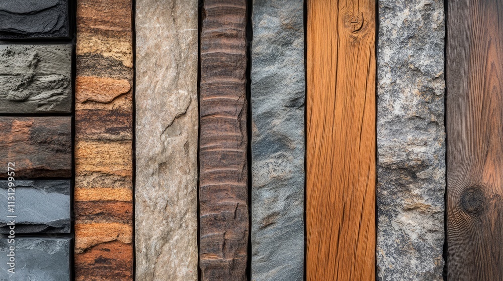 Poster variety of wooden and stone textures displayed in closeup showcasing natural patterns and colors for