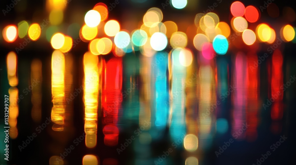 Aufkleber city night lights with intentional motion blur creating a vibrant abstract display of reflections an
