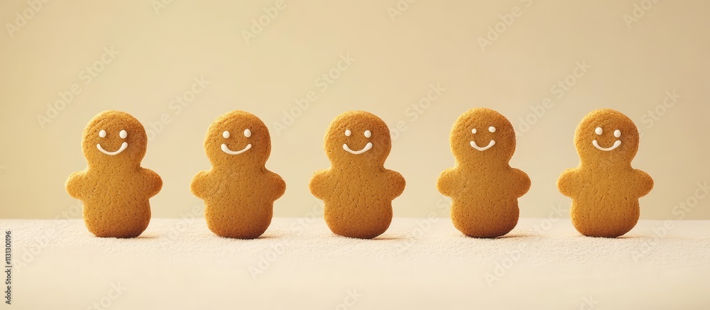 Poster smiling gingerbread men placed on a minimalist backdrop showcasing a festive and playful holiday the