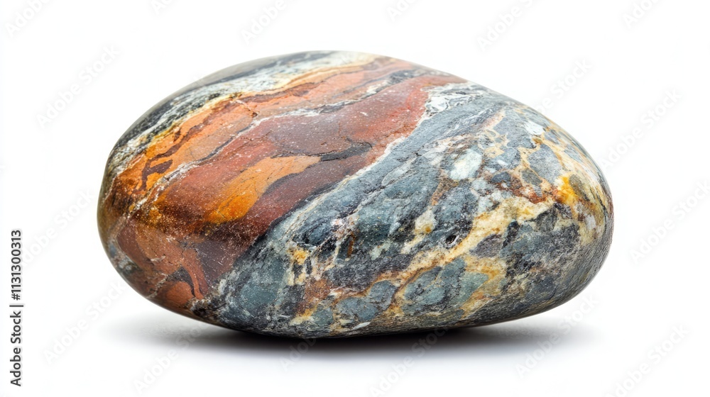 Poster Multicolored smooth stone with unique texture and patterns isolated on a clean white background for natural aesthetics and design use