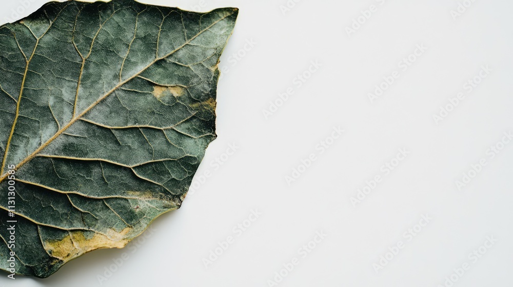 Aufkleber leaf damage close-up on a white background showcasing intricate textures and colors of a natural, ag