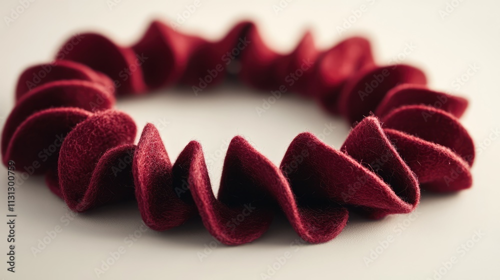 Poster Maroon felt wool necklace with a textured design on a light background highlighting its unique craftsmanship and color vibrancy