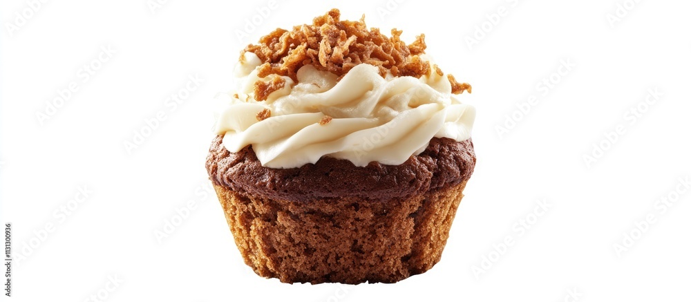 Poster chocolate cupcake with creamy frosting and crispy topping on a plain background perfect for dessert 
