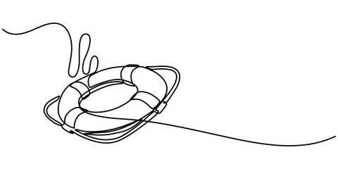 Life Ring, Buoy Continuous Line Drawing with Editable Stroke and Color Elements, Single continuous line drawing lifebuoys, rescue belts, inflatable rubber ring with rope for help and safety of life. 